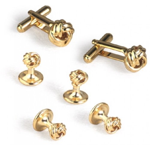 Gold Mini Knot Cufflinks and Studs