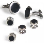 Grooved Black Onyx Cufflinks and Studs