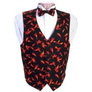 Red Stewart Holiday Tartan Plaid Tuxedo Vest and Bow Tie 
