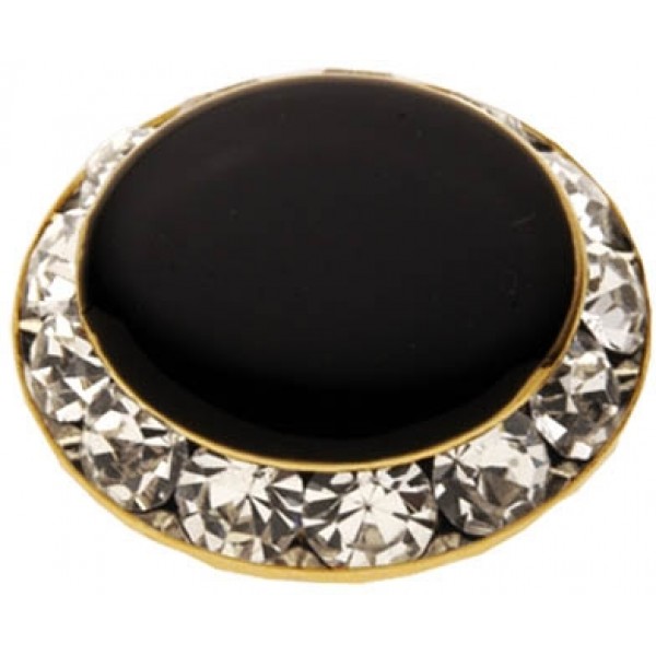 Black Enamel & Rhinestones with Gold Trim Button Cover