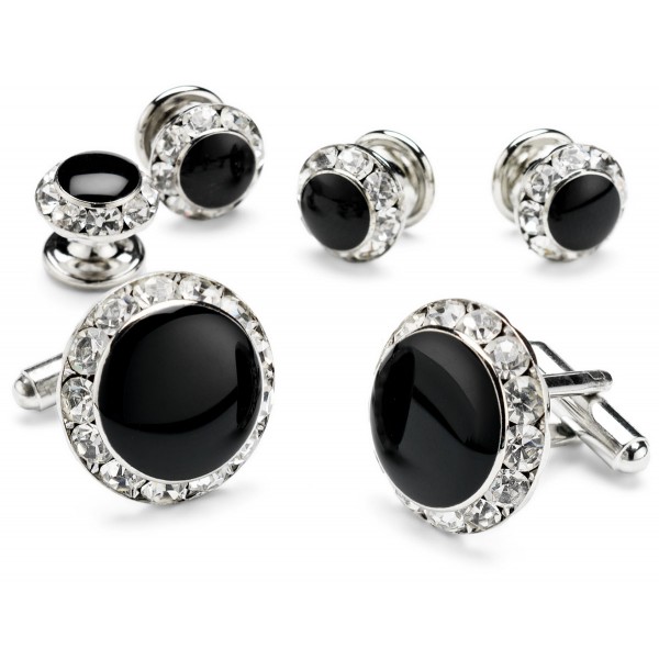 Black Onyx with Silver Tone Direct from Cuff-Daddy Tuxedo Cufflinks and Studs 