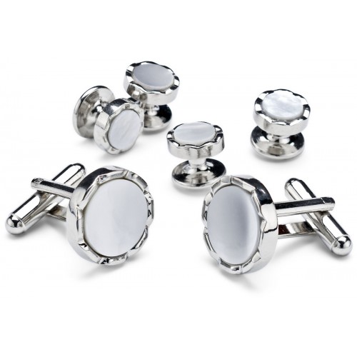Diamond Cut Mother of Pearl Cufflinks and Studs