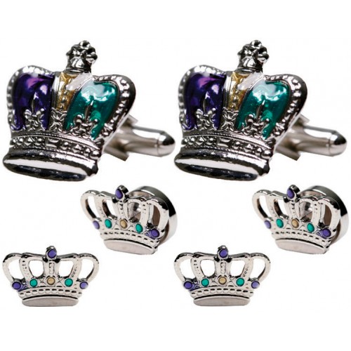 Mardi Gras Colored Crowns Cufflinks and Studs