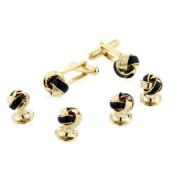 Black Enamel Knot Cufflinks and Studs