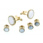 Fluted Edge Mother of Pearl Cufflinks and Studs