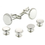 Sterling Silver Beaded Edge Cufflinks and Studs