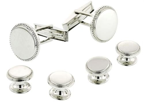 Sterling Silver Beaded Edge Cufflinks and Studs