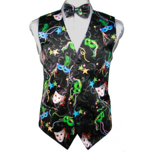 Mardi Gras Beads and Masks Vest and Tie