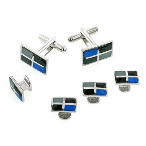 Four Section Enamel Cufflinks and Studs