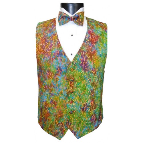 Mardi Gras Batik Vest and Bow Tie Set