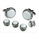 Round Austrian Crystal Cuff Link Set (Enamel Center)