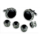 Round Austrian Crystal Cuff Link Set (Enamel Center)