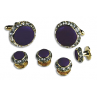 Round Austrian Crystal Cuff Link Set (Enamel Center)