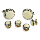 Round Austrian Crystal Cuff Link Set (Enamel Center)