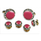 Round Austrian Crystal Cuff Link Set (Enamel Center)