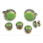 Round Austrian Crystal Cuff Link Set (Enamel Center)