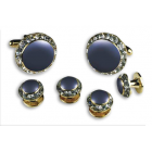 Round Austrian Crystal Cuff Link Set (Enamel Center)