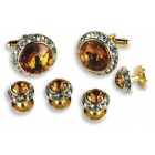 Round Austrian Crystal Cuff Link Set (Stone Center)