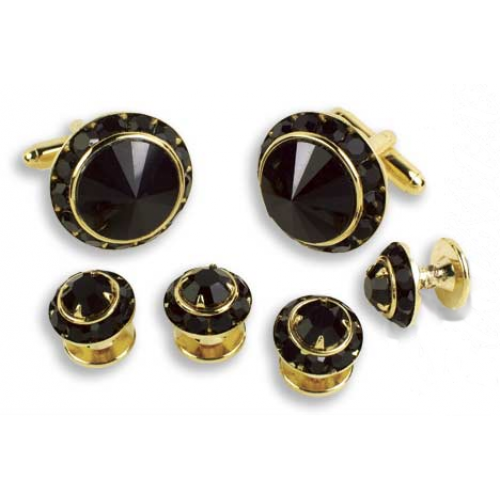 Round Black Austrian Crystal Cuff Link Set