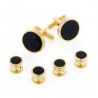 Concentric Edged Black Onyx Cufflinks and Studs