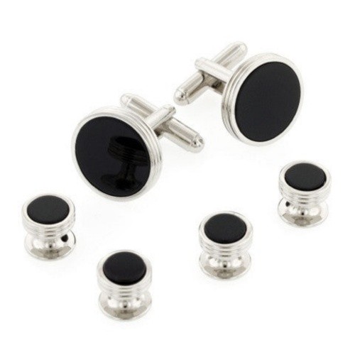 Concentric Edged Black Onyx Cufflinks and Studs