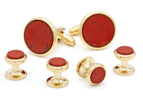 Red Jasper Tuxedo Studs and Cufflinks