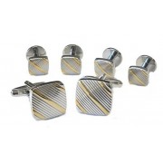 Two Tone Soft Square Diagonal Rhodium and Gold Plated Studs and Cufflinks Set Two Tone Soft Square Diagonal Rhodium and Gold Plated Studs and Cufflinks Set