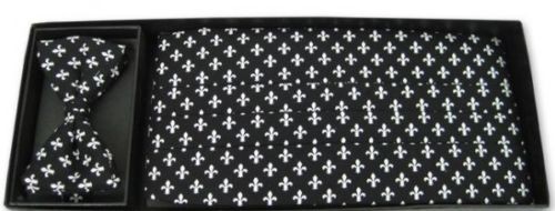 Mardi Gras Black And White Fleur De Lis Cummerbund and Bow Tie