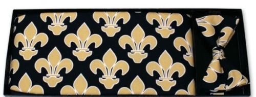 Mardi Gras Saints Gold Fleur De Lis Cummerbund and Bow Tie