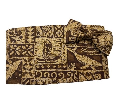 Vintage Brown Hawaiian Motif Cummerbund and Bow Tie Set