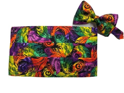 Mardi Gras Feathers Cummerbund and Bow Tie