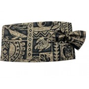 Vintage Black Hawaiian Motif Cummerbund and Bow Tie Set