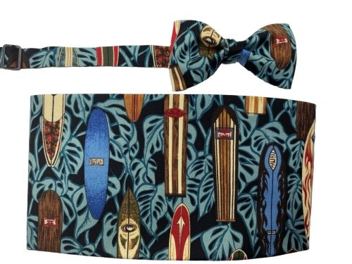 Vintage Hawaiian Surf Boards Cummerbund and Bow Tie Set