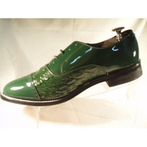 Green Horn Back Alligator Print Cap Toe Lace Tuxedo Shoes