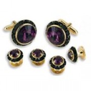 Round Black Austrian Crystal Cuff Links and Studs Set