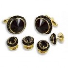 Round Black Austrian Crystal Cuff Links and Studs Set