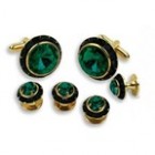 Round Black Austrian Crystal Cuff Links and Studs Set