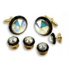 Round Black Austrian Crystal Cuff Links and Studs Set