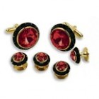 Round Black Austrian Crystal Cuff Links and Studs Set