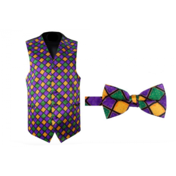 Mardi Gras Bal Masque Tuxedo Vest and Bow Tie