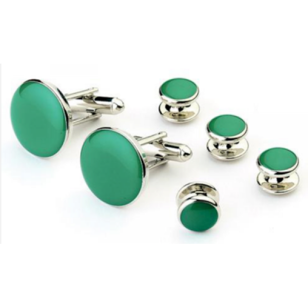 Green with Silver Trim Studs and Cufflinks Set Green with Silver Trim Studs and Cufflinks Set