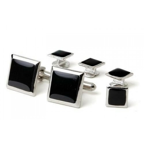 Genuine Onyx Square Polished Tuxedo Studs and Cufflinks