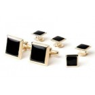 Genuine Onyx Square Polished Tuxedo Studs and Cufflinks