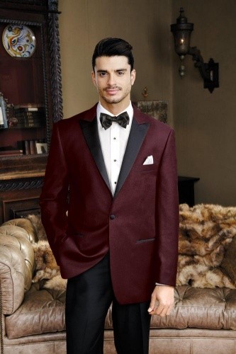 Merlot Velvet Black Satin Peak Lapel Tuxedo Dinner Jacket Traditional Fit