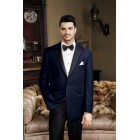 Navy Velvet Black Satin Peak Lapel Tuxedo Dinner Jacket Traditional Fit