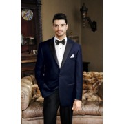 Navy Velvet Black Satin Peak Lapel Tuxedo Dinner Jacket Traditional Fit