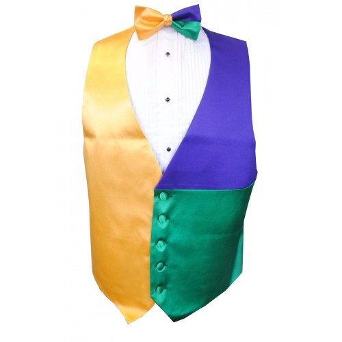 Mardi Gras Block Party Vest and Bow Tie Set