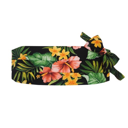 Hawaiian Melia, Lau Lau, Red Kokio Floral Cummerbund and Bow Tie Set