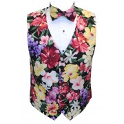 Hawaiian Island Floral Tuxedo Vest and Bow Tie Set