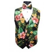 Hawaiian Melia, Lau Lau, Red Kokio Floral Vest and Bow Tie Set Hawaiian Melia, Lau Lau, Red Kokio Floral Vest and Bow Tie Set